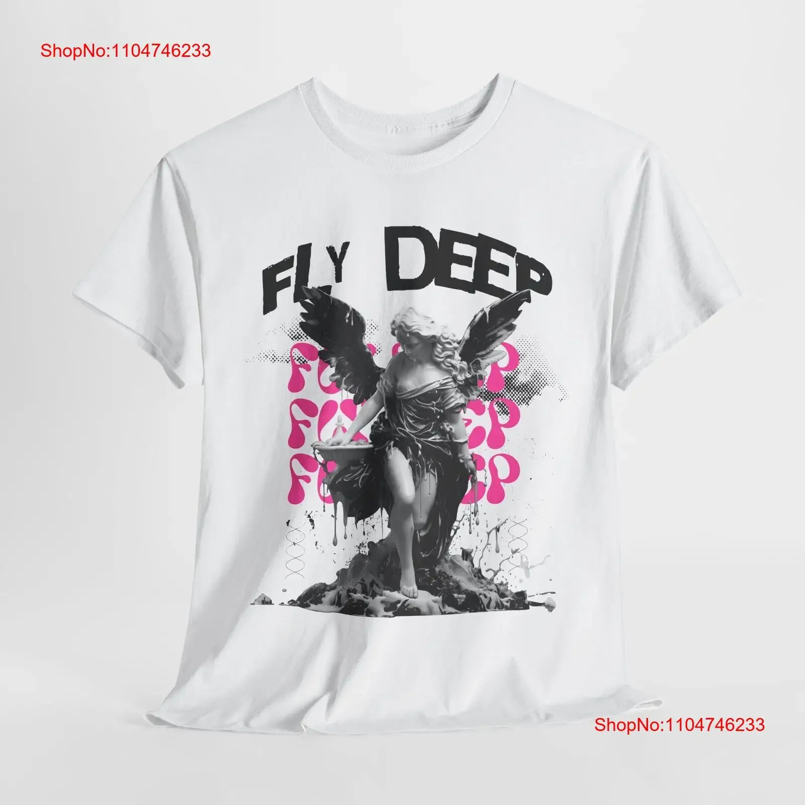 تي شيرت رجالي مع تصميم Grayscale Angel Bold FLY DEEP بتصميم فني عتيق ملابس مصممة لملابس الشارع المغسولة