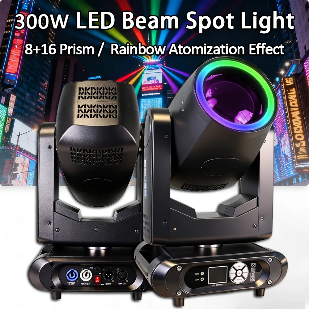 

300W LED Beam Moving Head Lights 14Gobo 13Color 8+16Prisms Stage Effect Light Airlinecase For Party DJ Bar Wedding