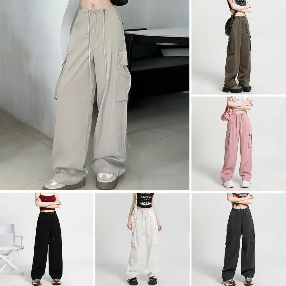 Women Cargo Pants with Zipper Closure Stylish Women's Cargo Pants with Drawstring Waist Big Pockets for Streetwear Jogging