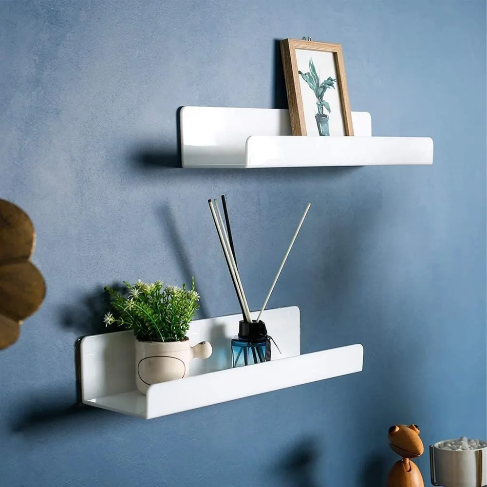 2pcs Practical 12 Inch Acrylic Display Shelf White Vertical Design Floating Shelf Plant Display Rack For Bedroom