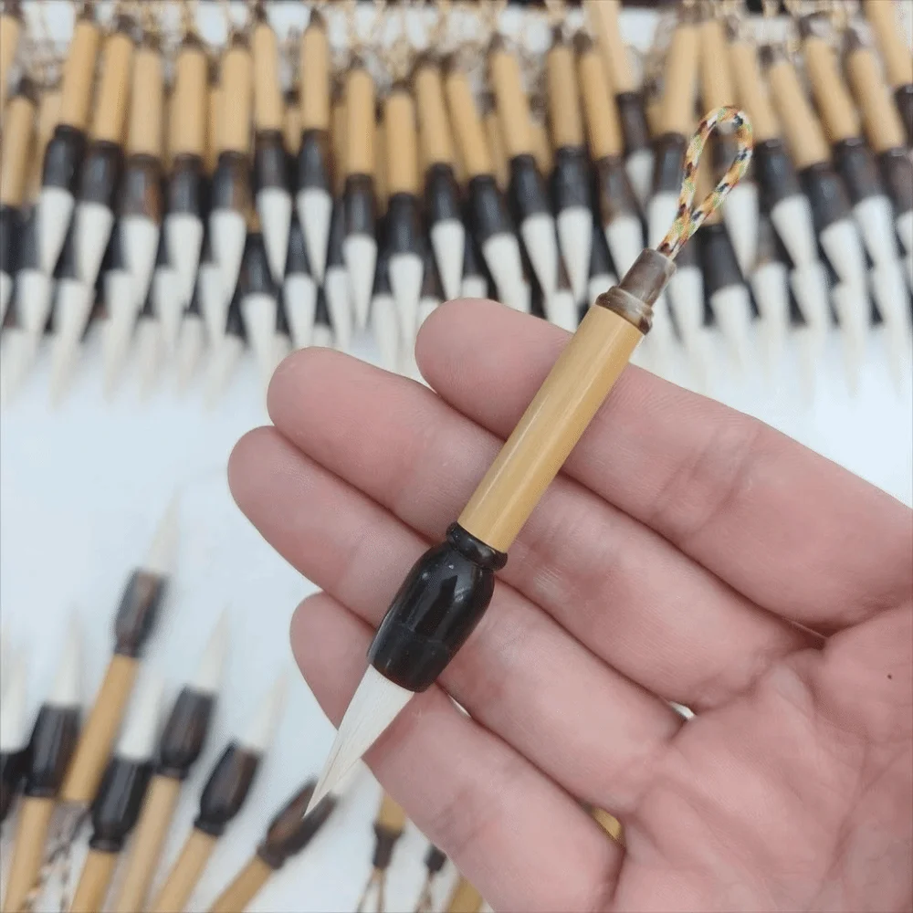 Portable Mini Chinese Calligraphy Brush 9cm Size Bamboo Handle Pocket Size Writing Brush Beginner-Friendly Reusable