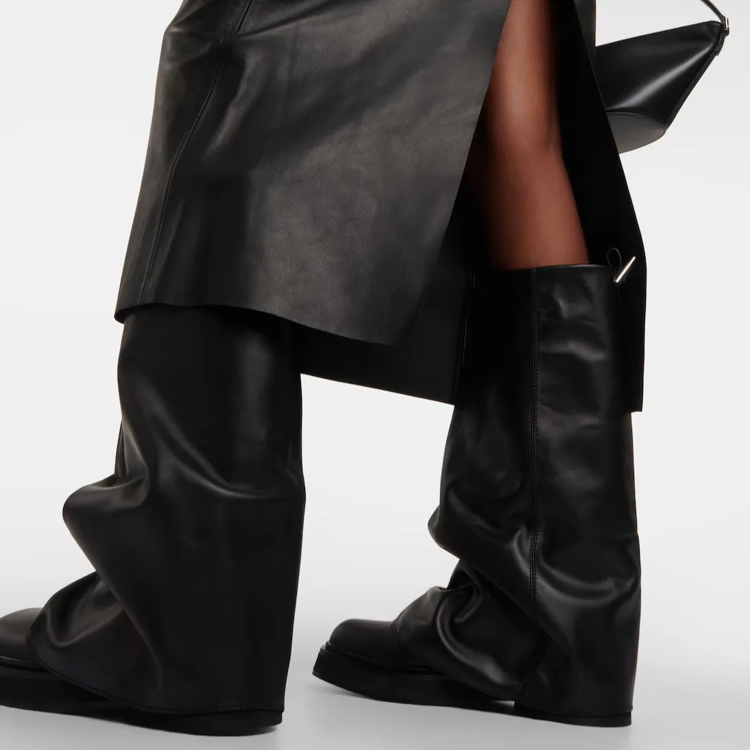 Leather Slouchy Mid-Calf Boots Women's Fashion High-Quality Cowhide Chunky Sole Zip Closure Autumn/Winter Euro-American Style