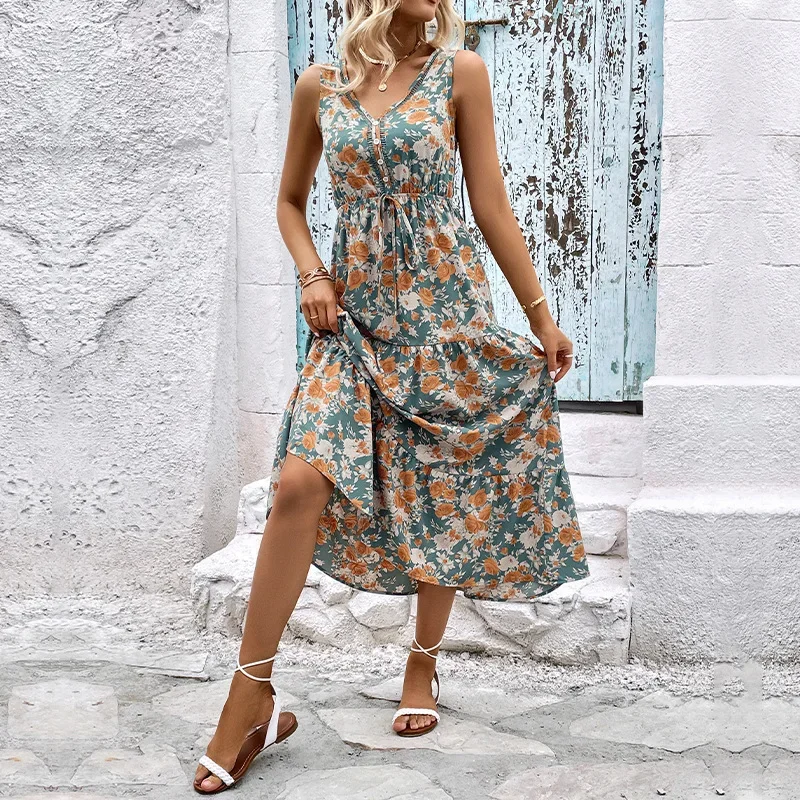 

Summer new women's sleeveless patchwork printed dress