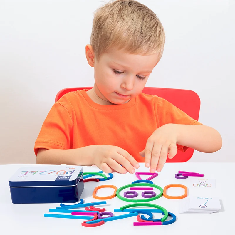 Jeu d'intelligence de puzzle de bâtons et d'anneaux créatifs en bois, Montessori, jouets précoces, blocs de construction assemblés, cadeaux de bricolage