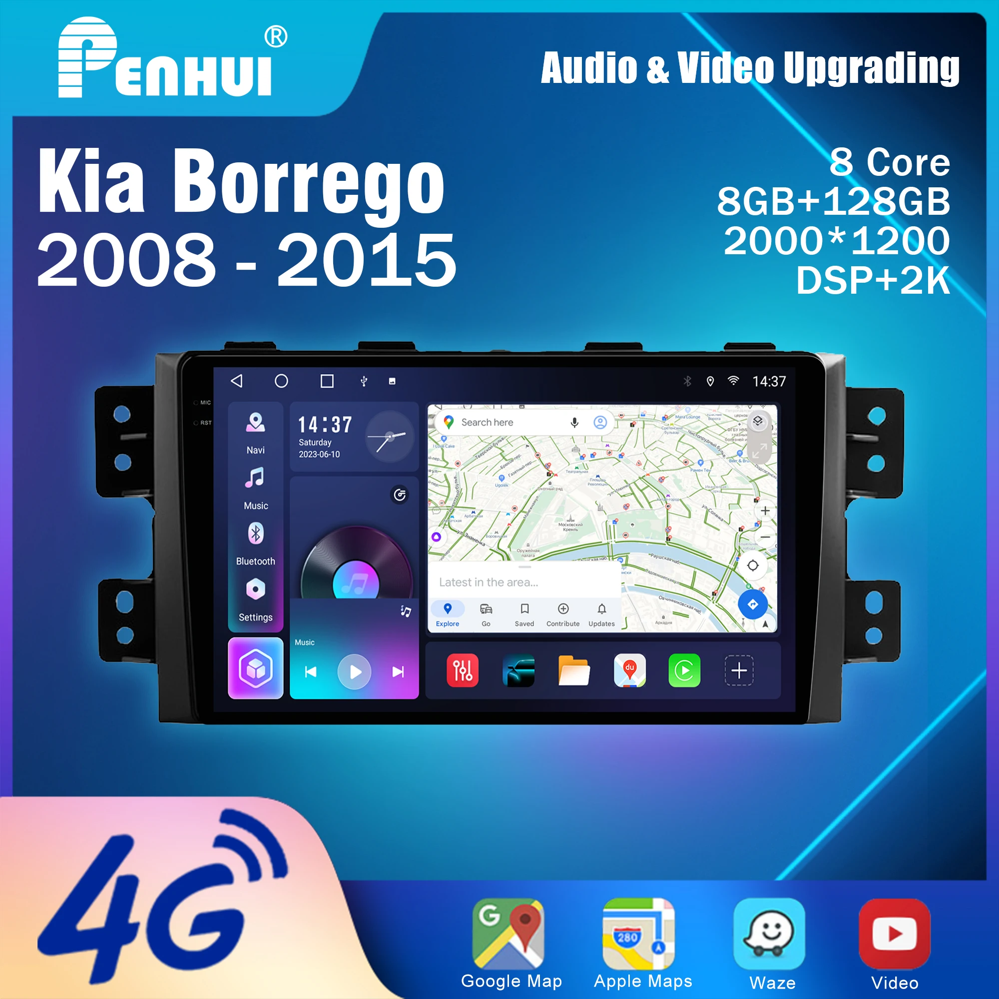 Penhui Android Car DVD Player 2 Din for Kia Borrego 2008-2015 Multimedia Screen with DSP, Bluetooth, Audio & CarPlay