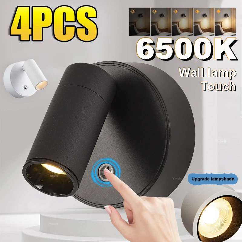 4pcs Magnetic Wall Light LED Table Lamp Touch 3-Color Dimmable 350° Rotatable USB Rechargeable Bedroom Bedside Night Light