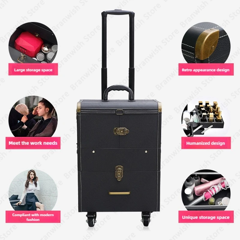 Professional Beauty Makeup Train Case Rolling Makeup Travel Case Nail Makeup Storage Organizer Trolley Cosmetic Case On Wheels