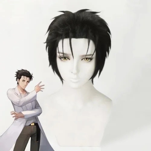 Imagen 1 del producto Peluca de Cosplay de Anime Okabe Rintarou, Steins Gate Black Hououin Kyoma, Mad Scientist Party Okarin, resistente al calor