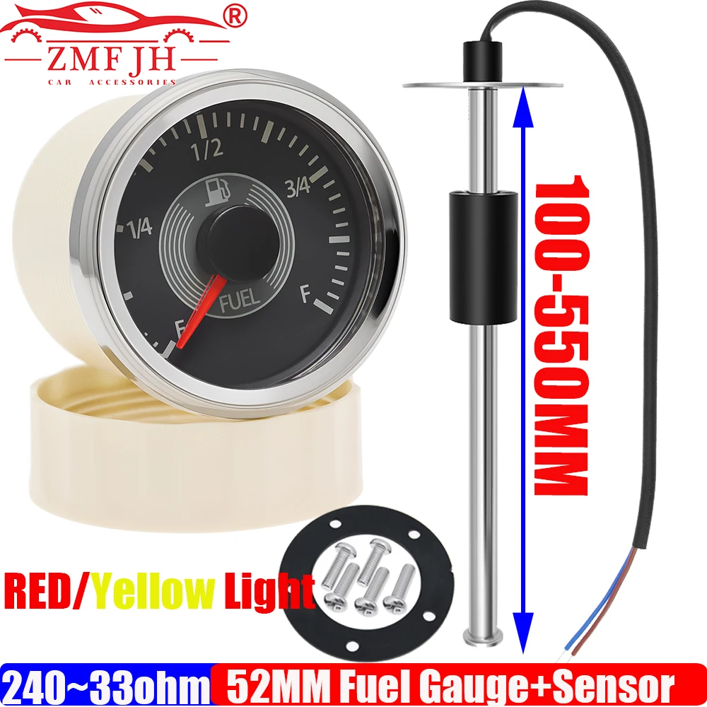 

ZMFJH 240-33ohm Fuel Level Sensor 100-550mm+52MM Fuel Level Gauge Red Yellow Light Retro Vintage for Universal Car Boat Yacht