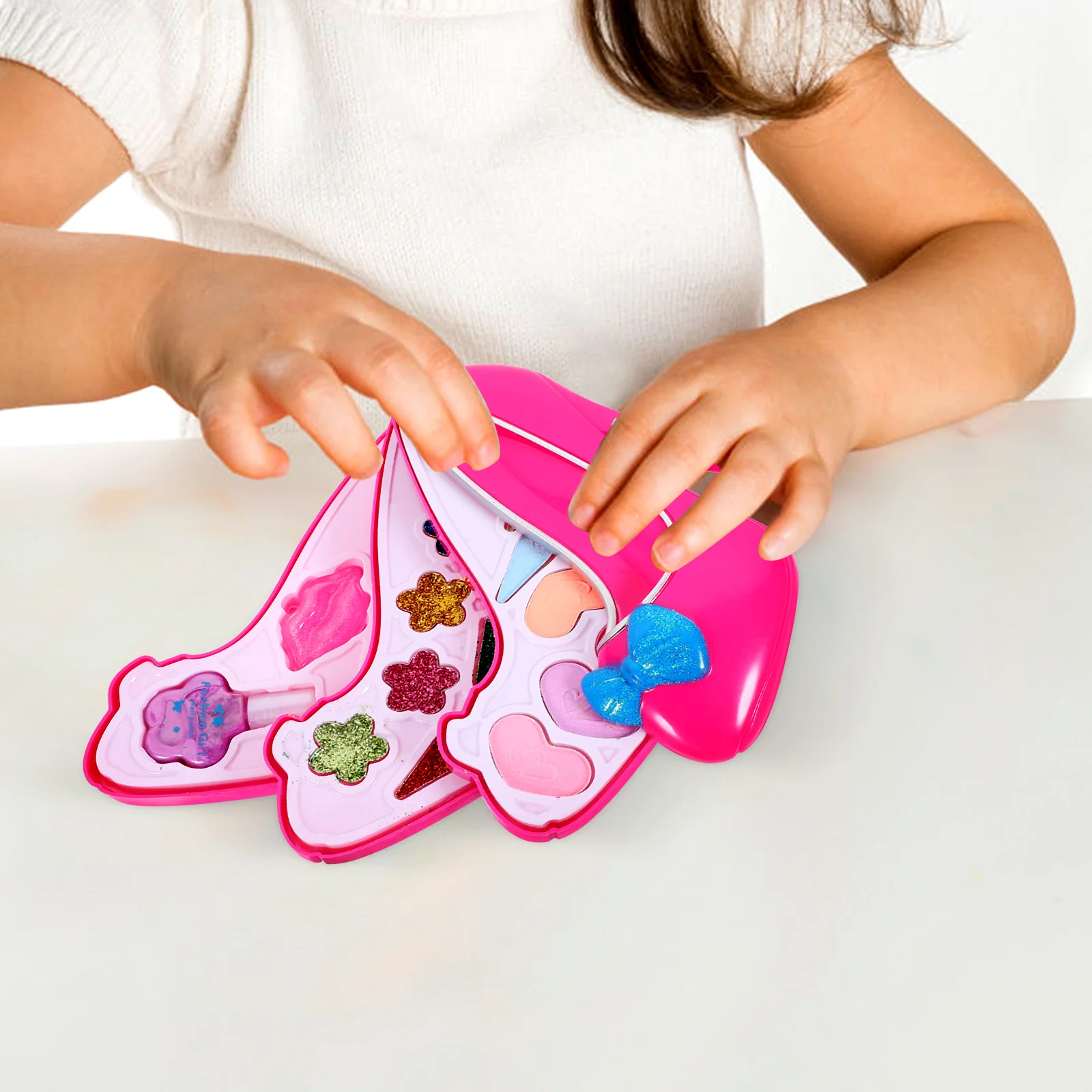 

Toys Girls Makeup Kit Pretend Play Set High Heel Shape 4 Layers Kids Beauty Case Non Toxic Eco Friendly Plastic