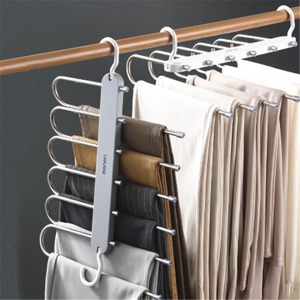 

Pants Organizer Rack 6 in 1 Trouser Storage Hanger Stainless Steel Clothes Hangers Multilayer Hangers Adjustable Tie Organizer