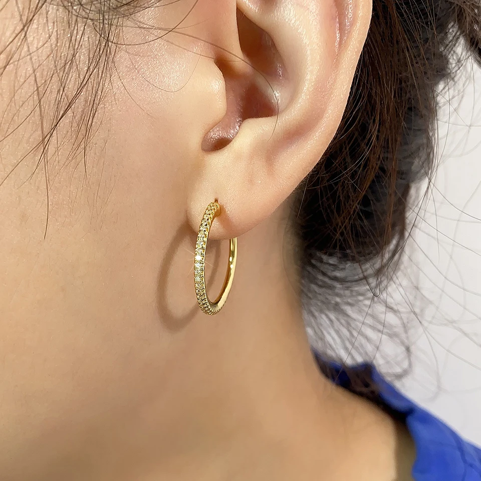 20/25/30mm Shiny Zircon Circle Hoop Earrings For Women Girls New Fashion Exaggerate Big Round Earrings Wedding Jewelry