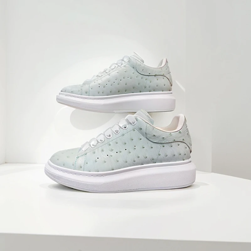 

Platform Sneakers Men Cow Leather Lace-up Round Toe Low-Top Peacock Pattern Women Casual Shoes Luxe Flat Shoes Handmade Lovers