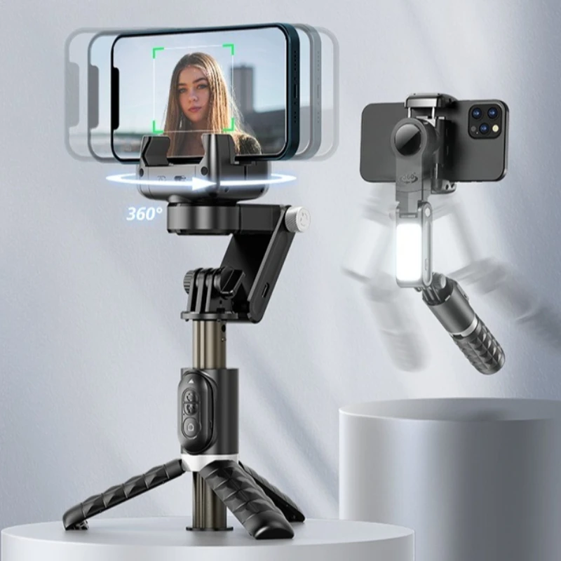 360 Rotation Auto Face Tracking Selfie Stick Tripod with Fill Light Bluetooth Remote Portable Phone Stand for Vlog Streaming