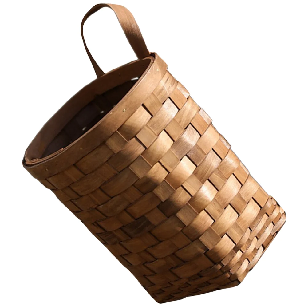 

Wooden Wall Flower Basket Hamper Hanging Garlic Woven Baskets for Storage Vegetable Fruit Small