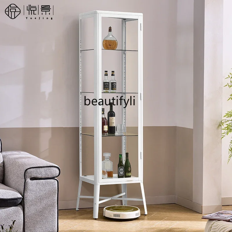 Glass wine cabinet household living room against the wall dining side cabinet single door transparent crack display cabinet