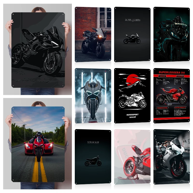 D-Ducati Motorrad Wandkunst Metallposter Anpassbare Vintage Metallschilder für Fans Garage Moderne Heimdekoration Luxus