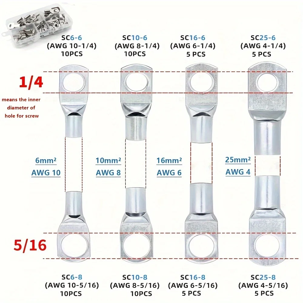 Battery Cable Lug Crimping Tool heavy-duty wire crimper with Cable Cutter and 60Pcs Copper Ring Terminals