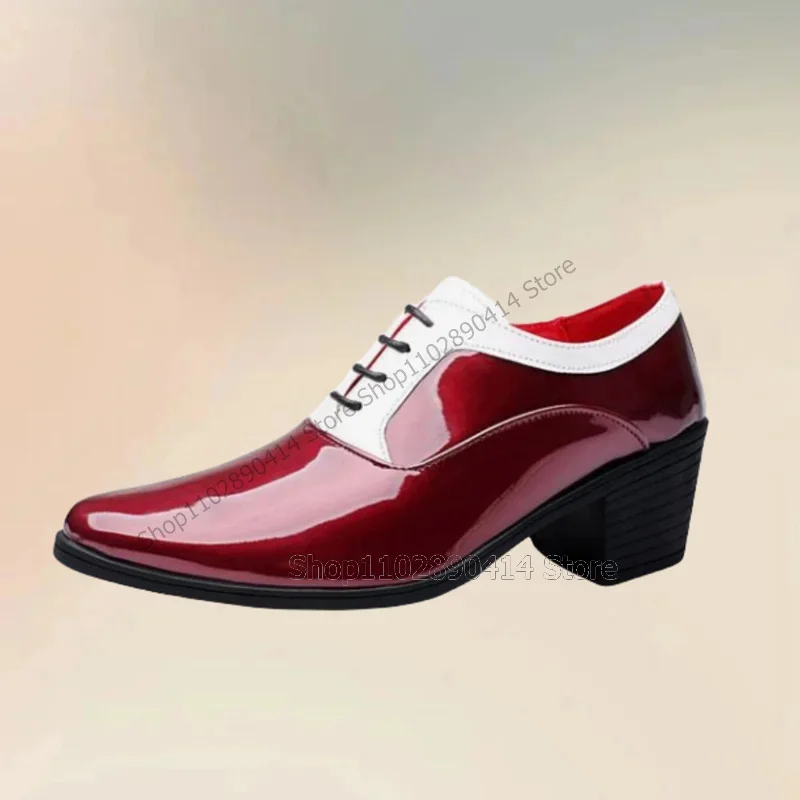 Burgandy White Patent Leather Strappy Pointed Toe Loafers Fashion Lace Up Men Shoes Luxury Handmade Party Office Men Dress Shoes