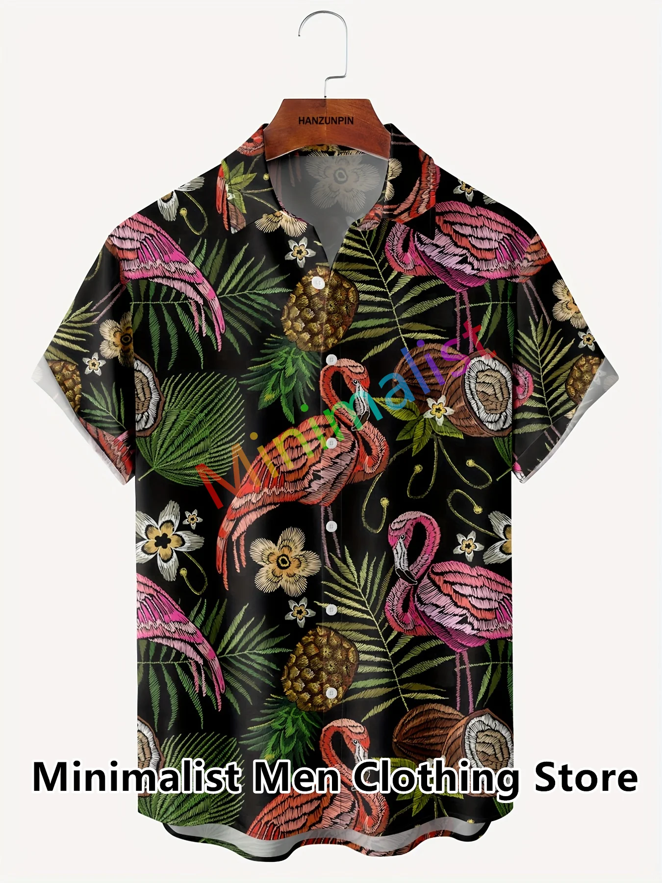 2023 Leaf and Flamingo Print Shirt For Men Hawaiian Casual Beach Short Sleeve Fashion Tops Male Blouse Summer Clothing
