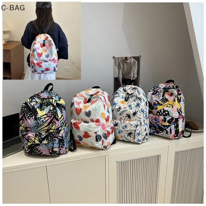 グラフィティカラーブロック軽量女性バックパック学生バックパックかわいいバックパック漫画バックパックデザイナーバッグスクールバッグ