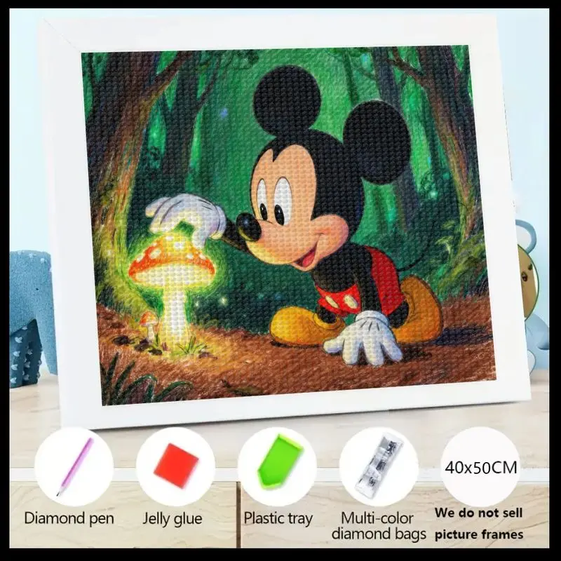 

1 шт. 5D DIY комплект алмазной живописи с Микки Маусом, полная дрель, круглый алмазный рисунок, милый персонаж мультфильма Диснея, зачарованный лес, Glowi