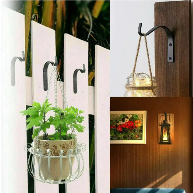 3/6Pcs J-Shape Wall Hook Metal Flower Pot Hanging Iron Hook Fixing Outdoor for Garden Wall Basket Plant Rack Bracket Decoration