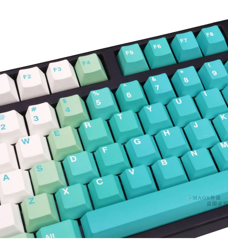 Keycap Personality Original factory height Full set of mechanical keyboard 64/87 White and green gradual change Keycap PBT