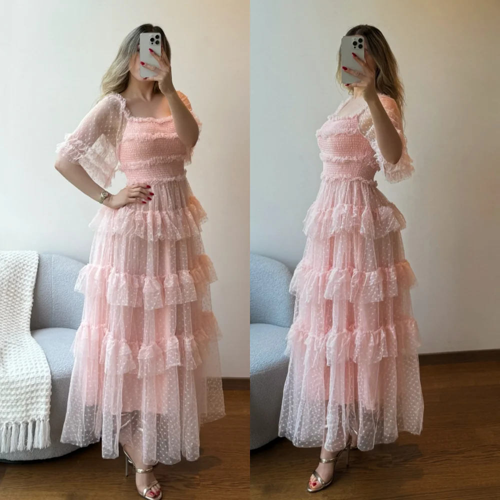 

Customized Tiered Ruched Elegant A-line Midi Dresses Bespoke Occasion Homecoming Party High Quality Sizes Available