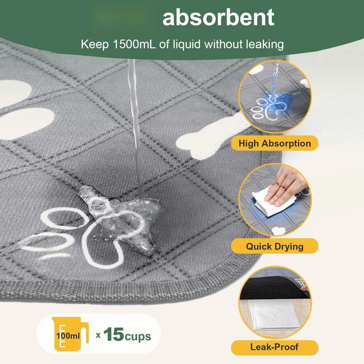 Waable Waterproof Pet Urine Pad Reusable Dog Training Pad Four Layer Absorbent Urine Proof  Diaper for Dogs And s