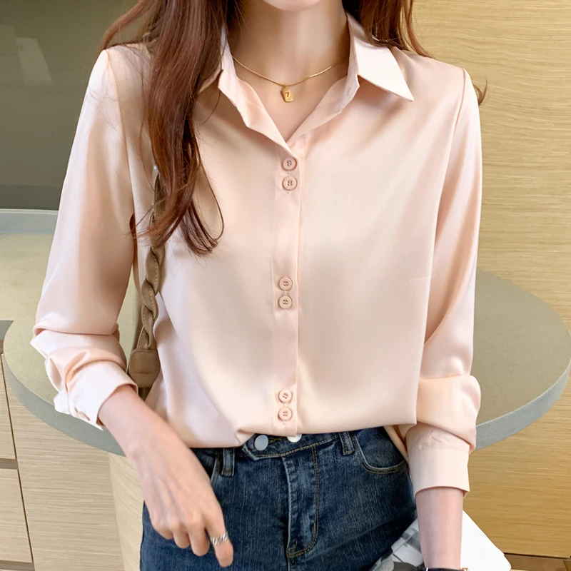 Damska długa bluzka z jedwabiu satynowego Ele Silk na wiosnę i jesień, wysokiej jakości, jedwabna, matowa powierzchnia, profesjonalna, biznesowa, biała...