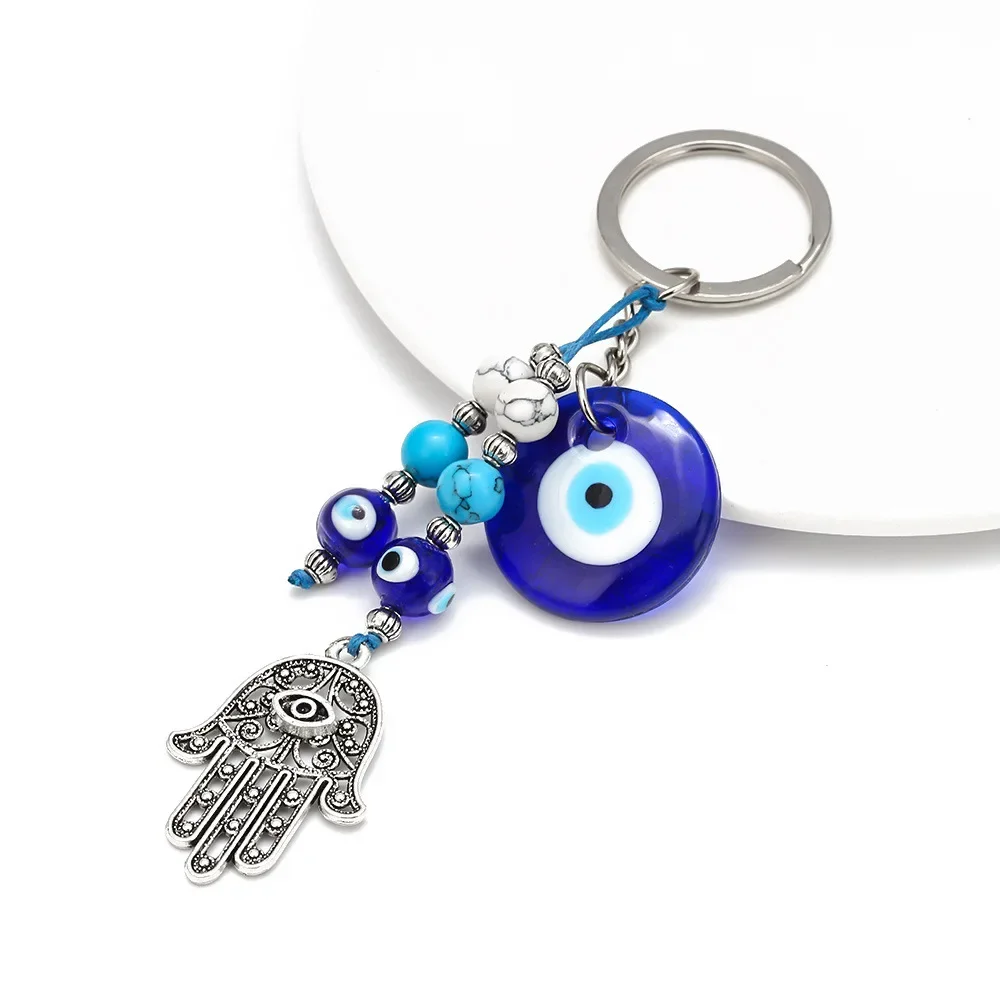 Palm Keychain Turkish Blue Eye Evil Eye Jewelry Fatima Hand Alloy Pendant Home Wall Hanging Accessories