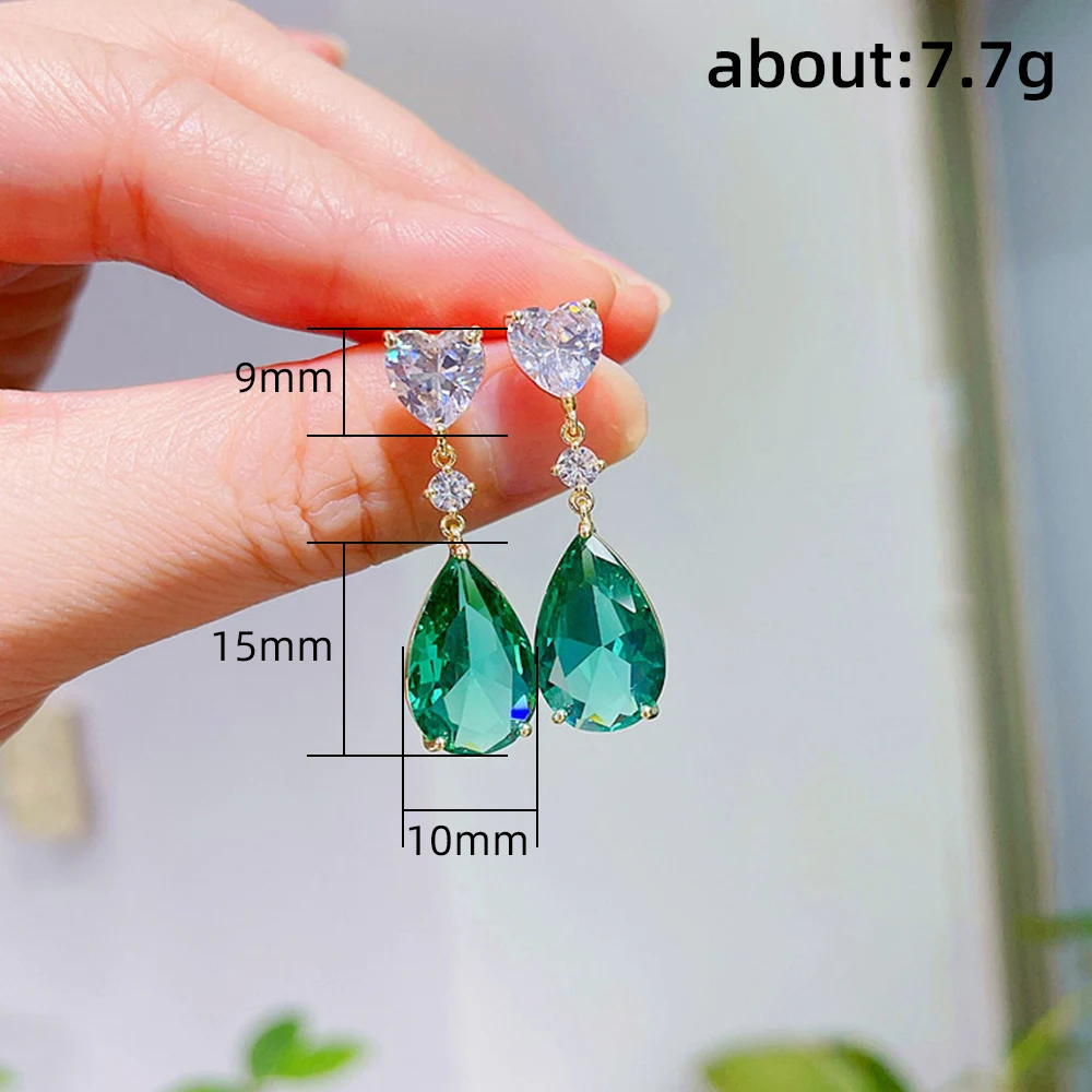 Huitan Aesthetic Green/Blue Cubic Zirconia Dangle Earrings for Women Silver Color/Gold Color Wedding Trend Eternity Love Jewelry