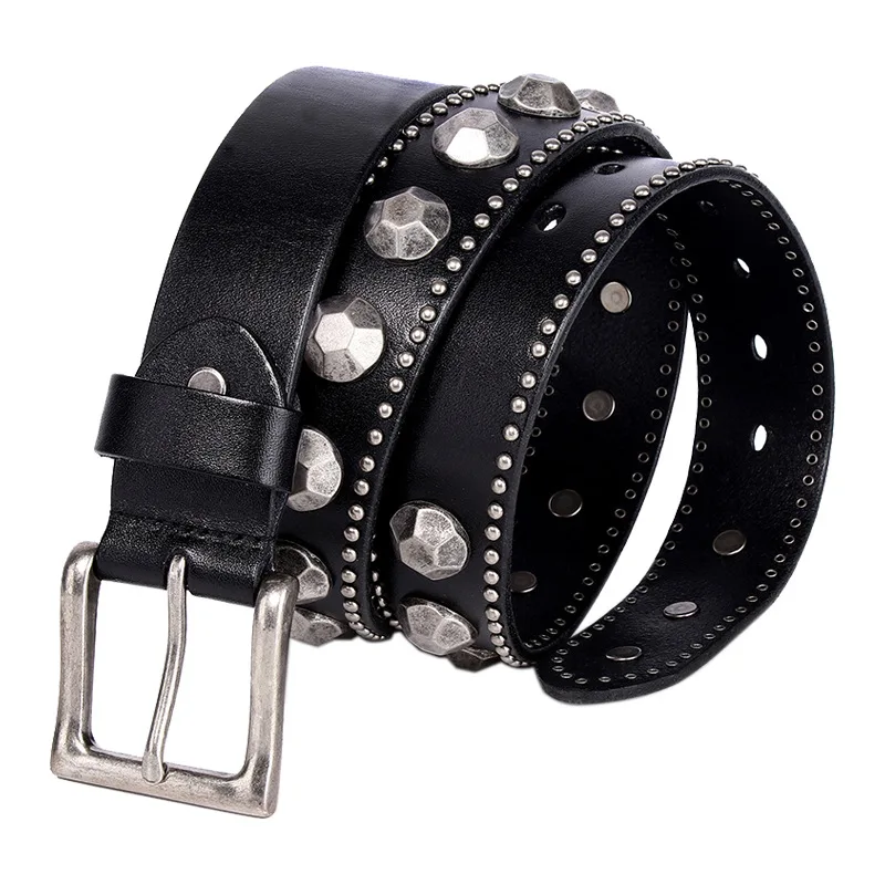 

Personality rock top layer cowhide belt rivet belt