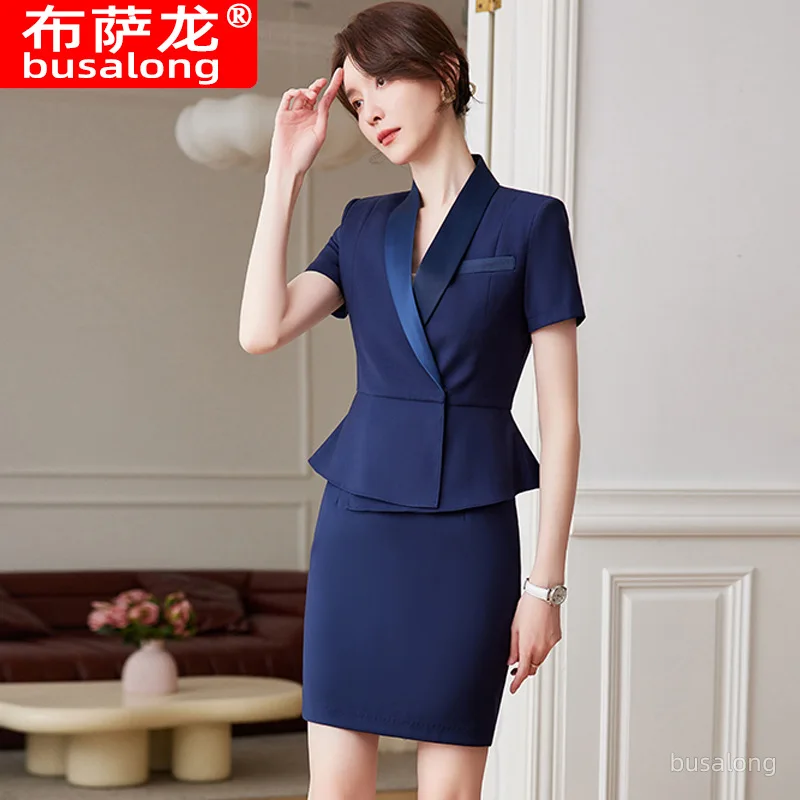 Professional Suit for Women Spring Summer New Hotel Front Desk Manager Jewelry Store Gray Blazer Dress Sales Department Workwear