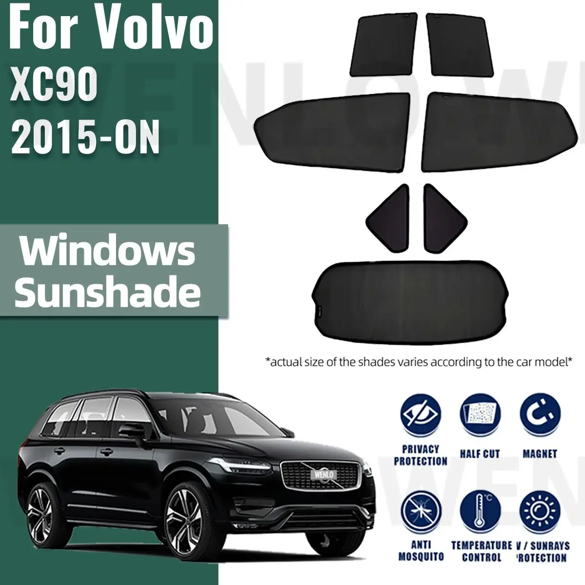 

For Volvo XC90 2015-2023 2024 Car Sunshade Shield Magnetic Front Windshield Frame Curtain Rear Side Window Sun Shades Visor