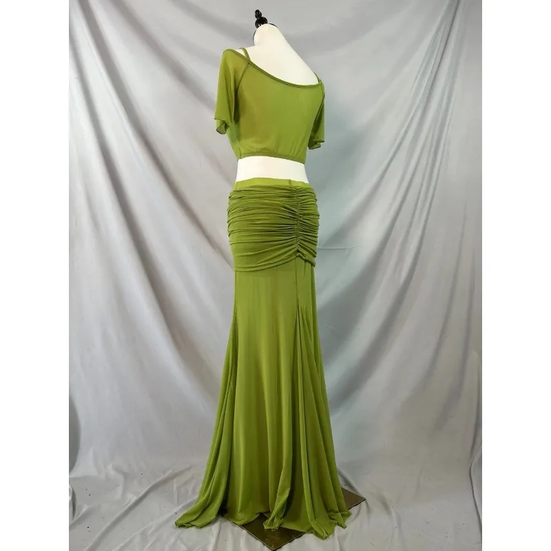 Set di abiti da pratica per abbigliamento di danza del ventre personalizzato che abbraccia l'anca gonna lunga elastica divisa costumi di danza orientale uniforme di classe