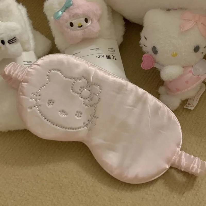 Sanrio Hot Drilling Hello Kitty Eyeshade Cartoon Kitty Cat Lunch Break Eyeshade Girls Sweet Household Goods Eyeshades Gifts