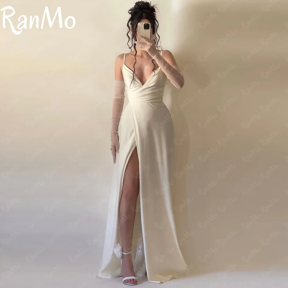 

Ranmo Simple Mermaid Wedding Dress Spaghetti Strap 2025 Bridal Gown Satin Sleeveless Customized Vestidos De Novia Floor-Length