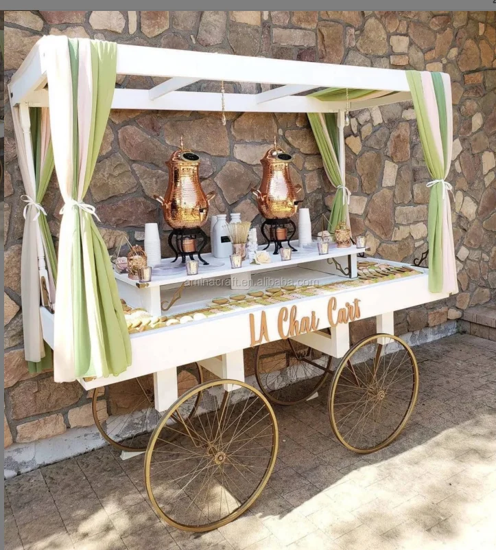 Wedding Supplies Mobile Flower Display Sweet Candy Cart Wooden Party Decoration Event White Dessert Candy Bar Party Cart