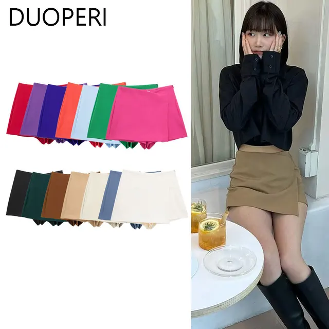 DUOPERI moda damska zwykła asymetryczna spódnica w stylu szorty kobiece eleganckie damskie na co dzień podstawowe krótkie spódniczki Culottes