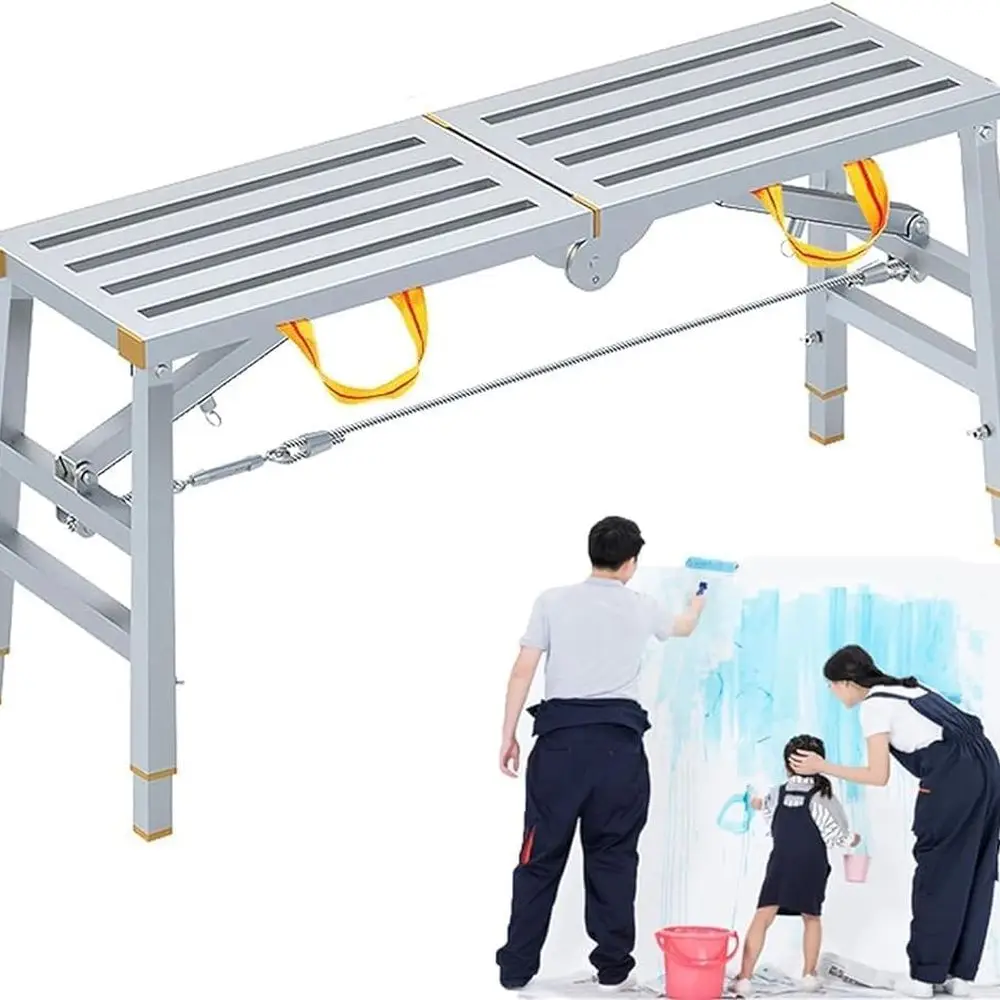 Adjustable Scaffolding Work Platform, Multi-Purpose Folding Ladder for Ceiling Work and Cleaning, Heavy-Duty Construction Tool (