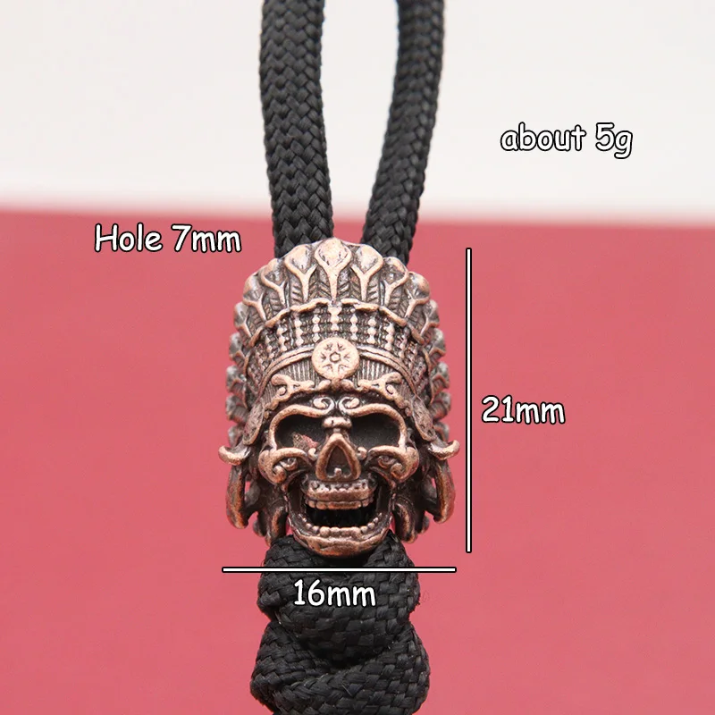 African Tribal Chief Pharaoh Skull Head Brass Knife Beads EDC Outdoor DIY Paracord Woven Bracelets Lanyard Pendants Accessories