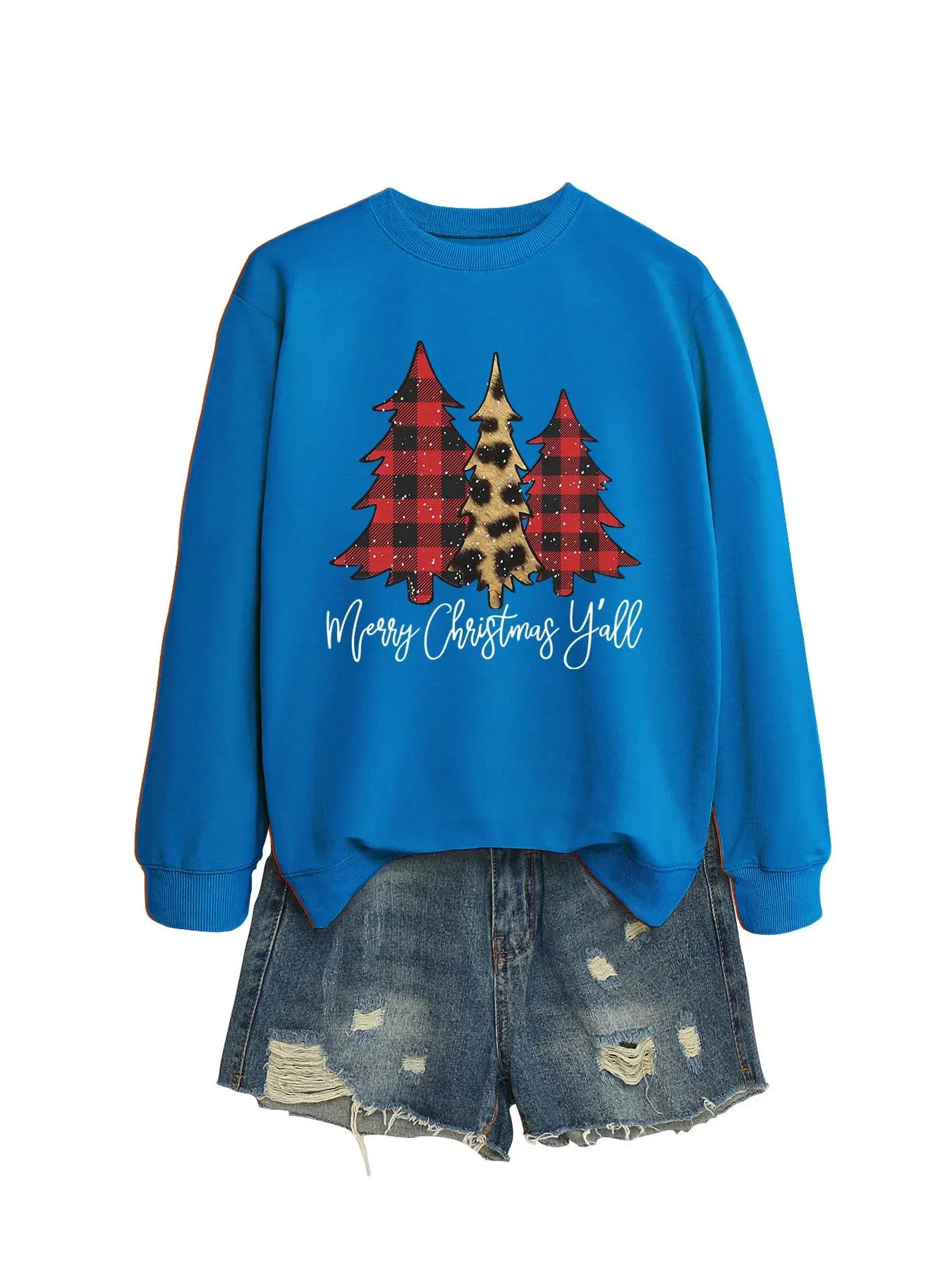 女性の秋冬トレーナー女性クリスマスツリープリント長袖トップスレディースカジュアル O ネックプルオーバー婦人服