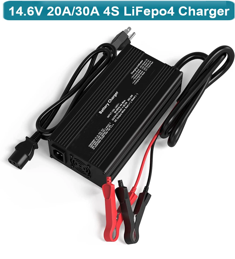 12V 20A 14.6V LiFePO4 Battery Charger with Alligator Clips for 12.8V Cars Trucks and Motorcyles, Automotive Essentials