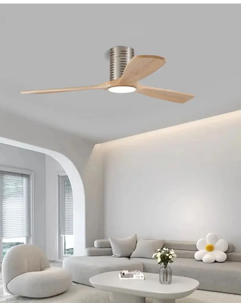 مراوح السقف مع أضواء 52 بوصة مراوح السقف الخشبية الصلبة عن بعد عكسها موتور تيار مباشر مروحة كهربائية غرفة الطعام غرفة نوم داخلي