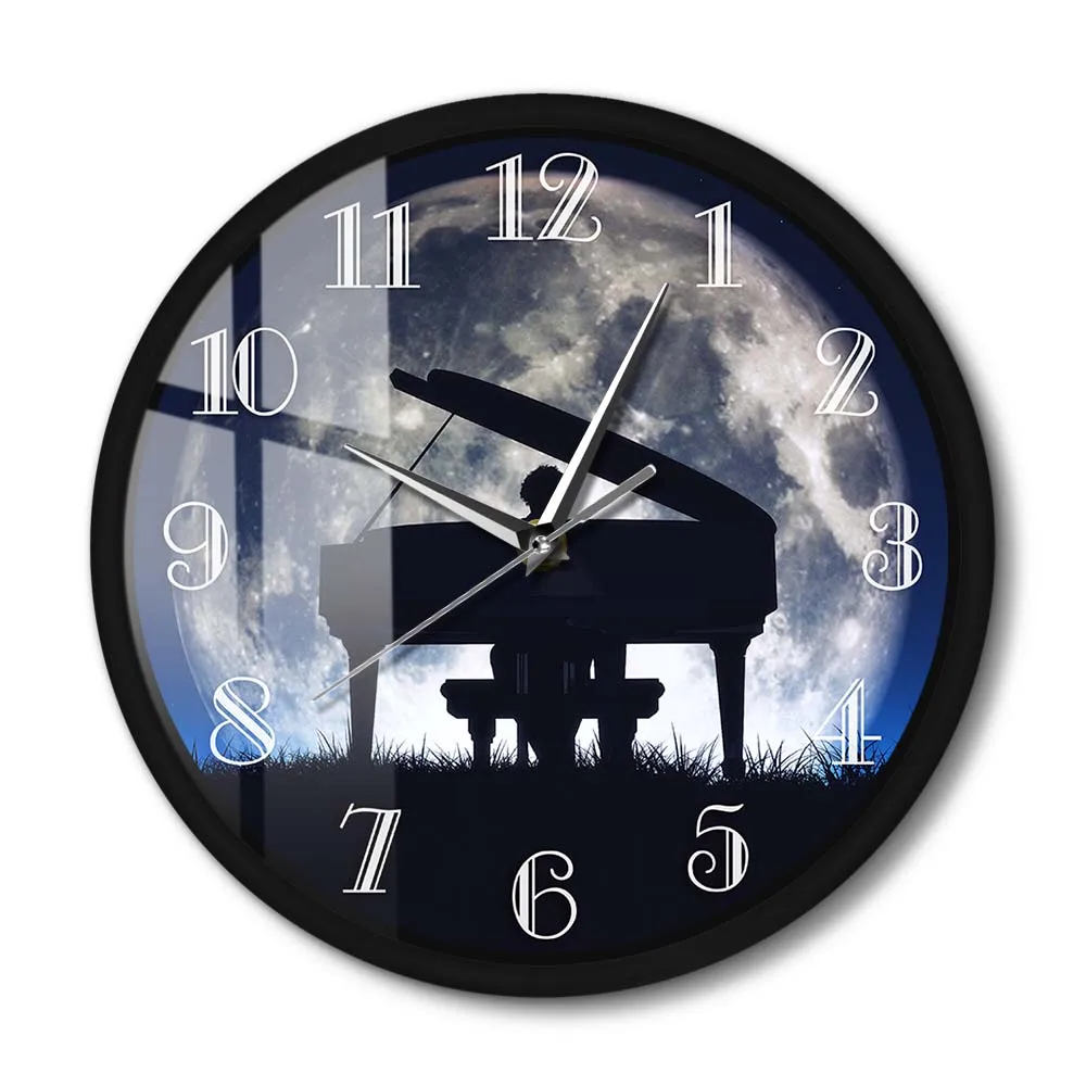 Man Playing Piano Metal Frame Wall Clock Classical Musician Wall Art Silent Quartz Wall Watch For Pianist Living Room Home Decor