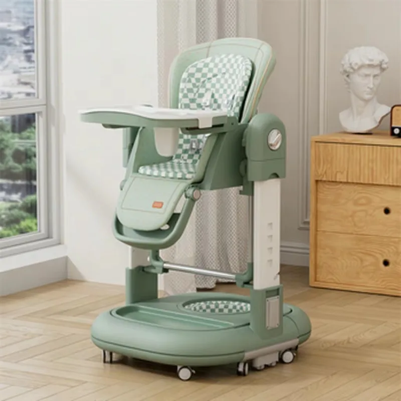 Premium-Babyhochstuhl, der sich in einen Lernlaufwagen und einen weichen Schaukelstuhl verwandeln lässt, mit leicht zu reinigenden und einfach zu verstauenden Sicherheitsgurten.