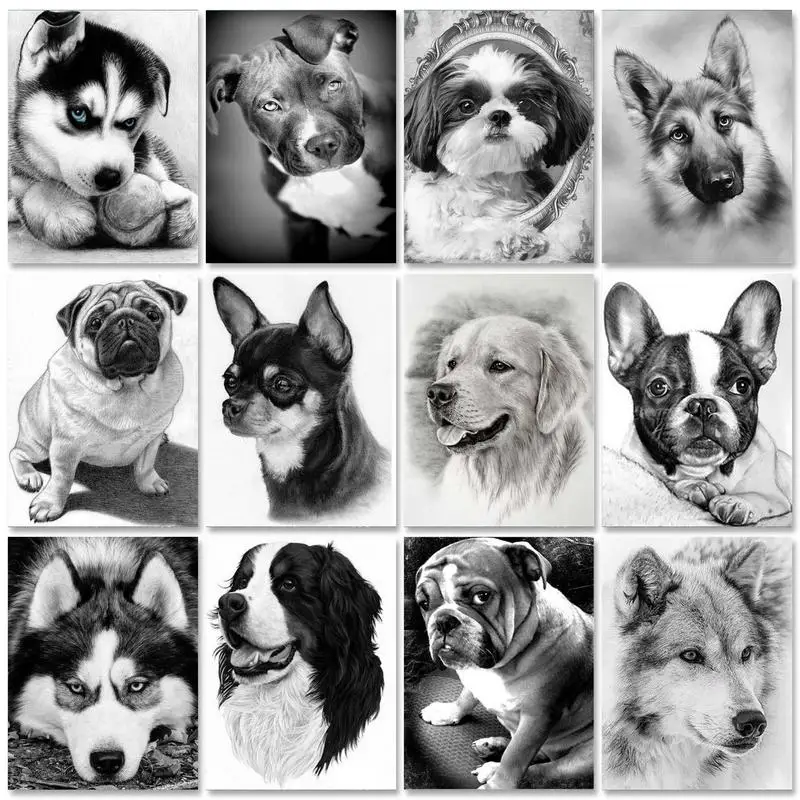 

GATYZTORY Diamond Embroidery Black Dog Full Square Round Diamond Painting Animal Mosaic Pictures Of Rhinestones Handicrafts