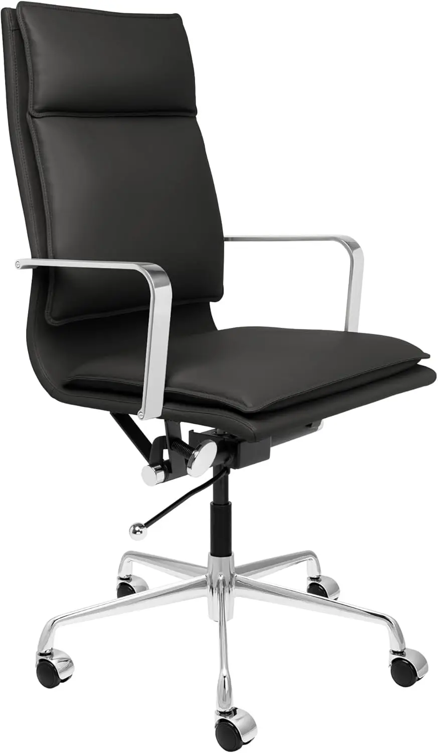 Lexi II Padded Office Chair - Tall Back Desk Chair with Aluminum Arm Rest, Swivel & Cushion Availability,  Black